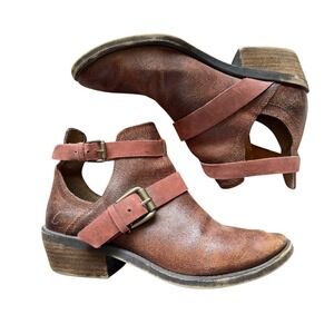 Lucky Brand Leather Cutout‎ Ankle Boots Brown Harness Buckle Boho Soft Grunge 10